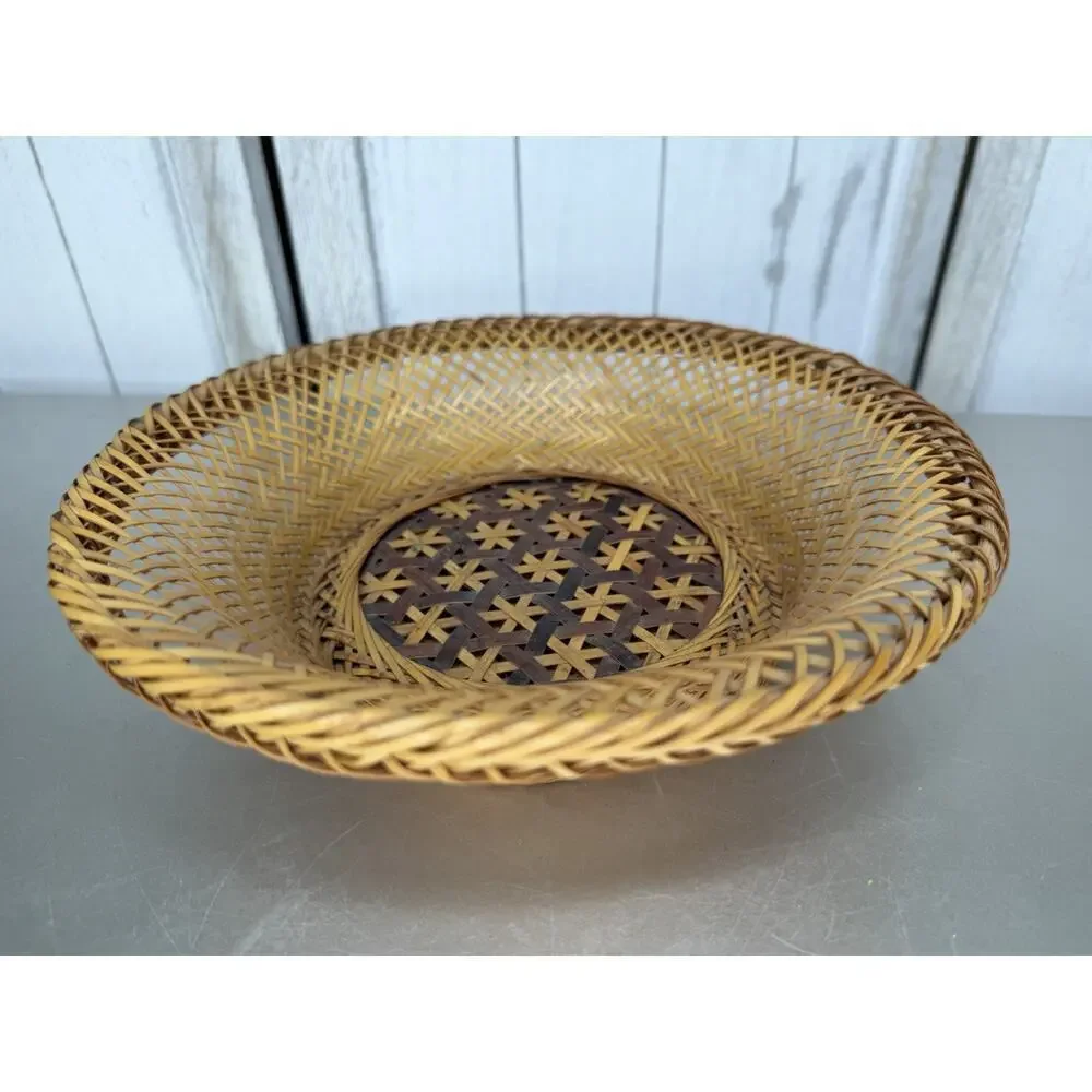 Vintage Rattan Round Decorative Boho Basket Wicker Woven Floral